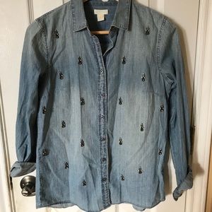 J Crew Embellished Chambray Shirt